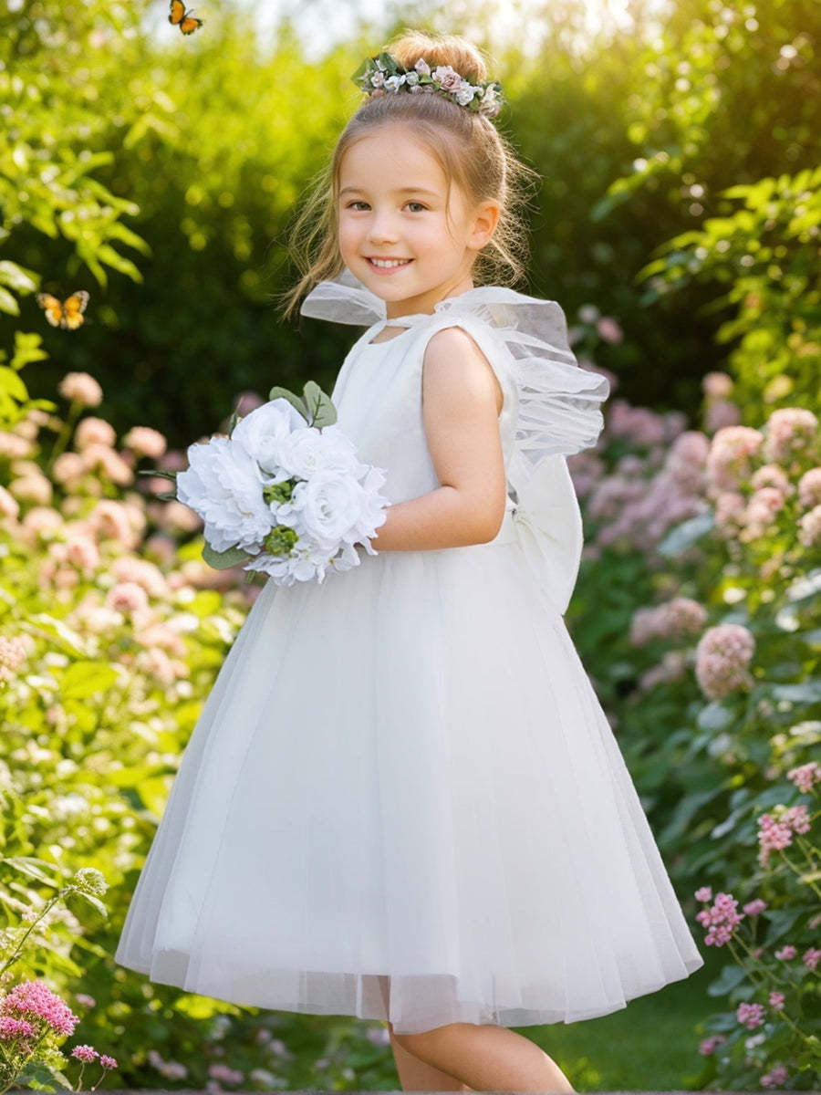 Knee-length Flower Girl Dress in A-line Satin Tulle