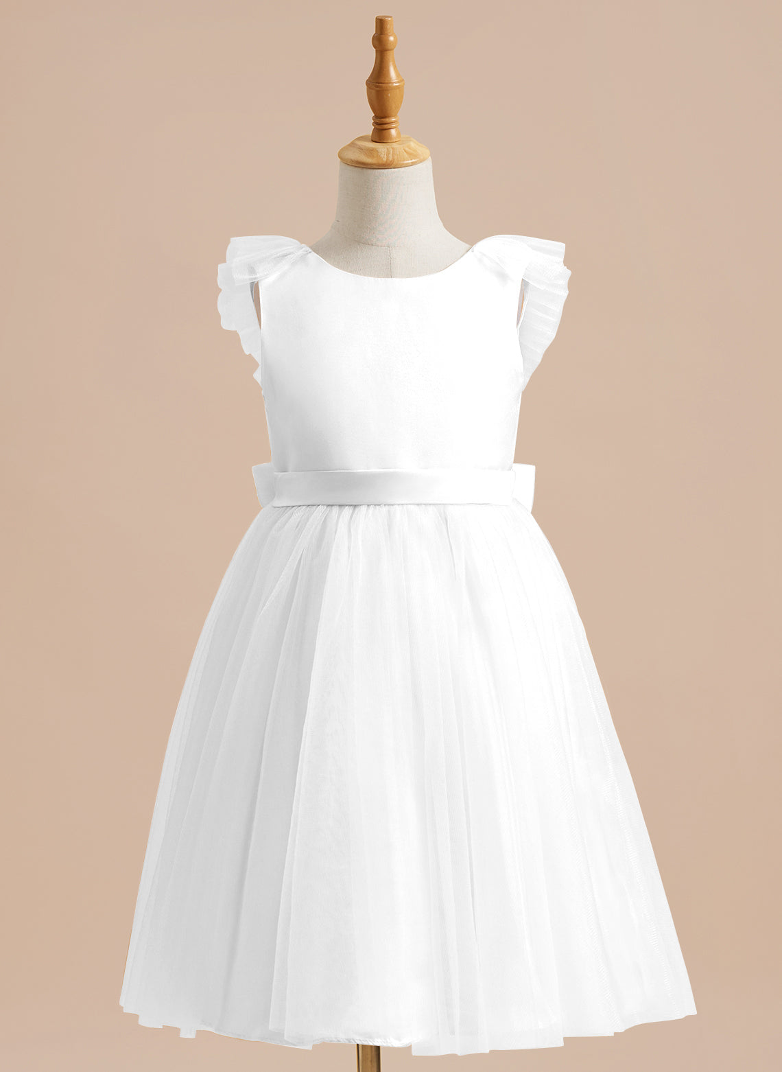 Knee-length Flower Girl Dress in A-line Satin Tulle