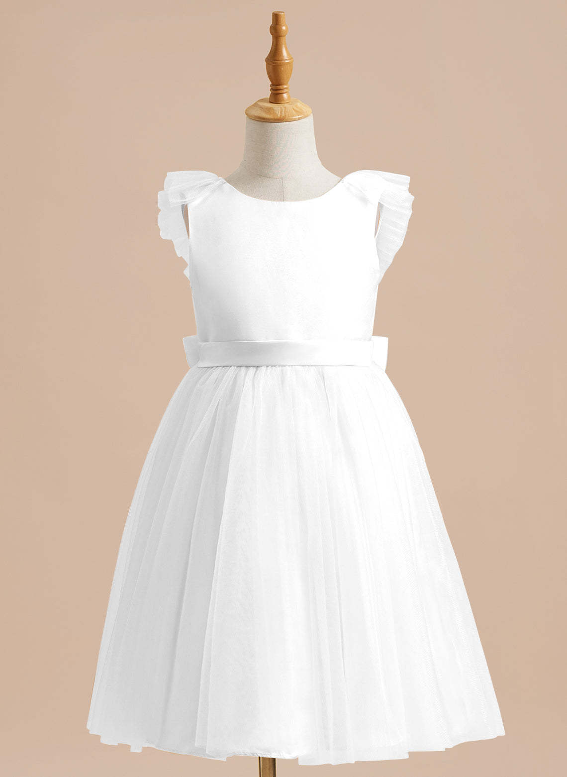 Knee-length Flower Girl Dress in A-line Satin Tulle