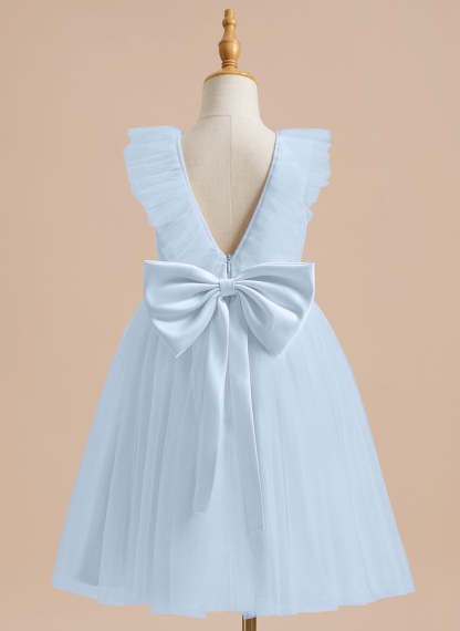 Knee-length Flower Girl Dress in A-line Satin Tulle