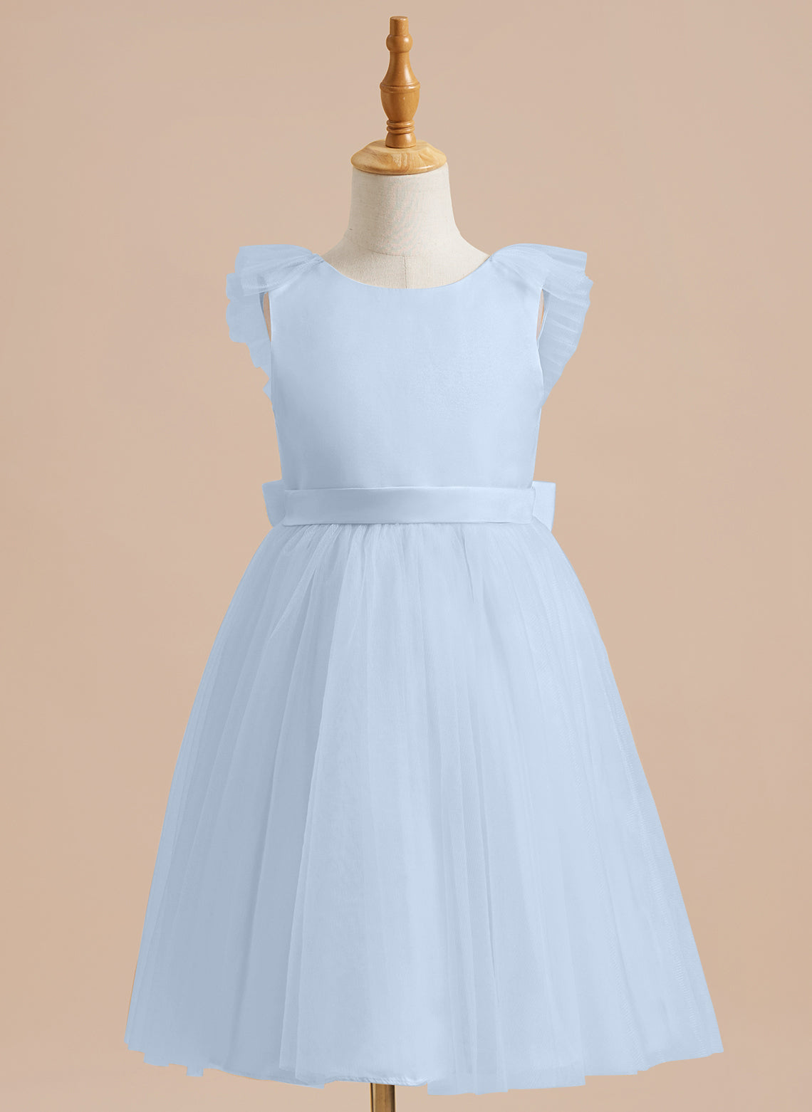 Knee-length Flower Girl Dress in A-line Satin Tulle