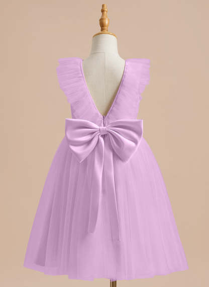 Knee-length Flower Girl Dress in A-line Satin Tulle