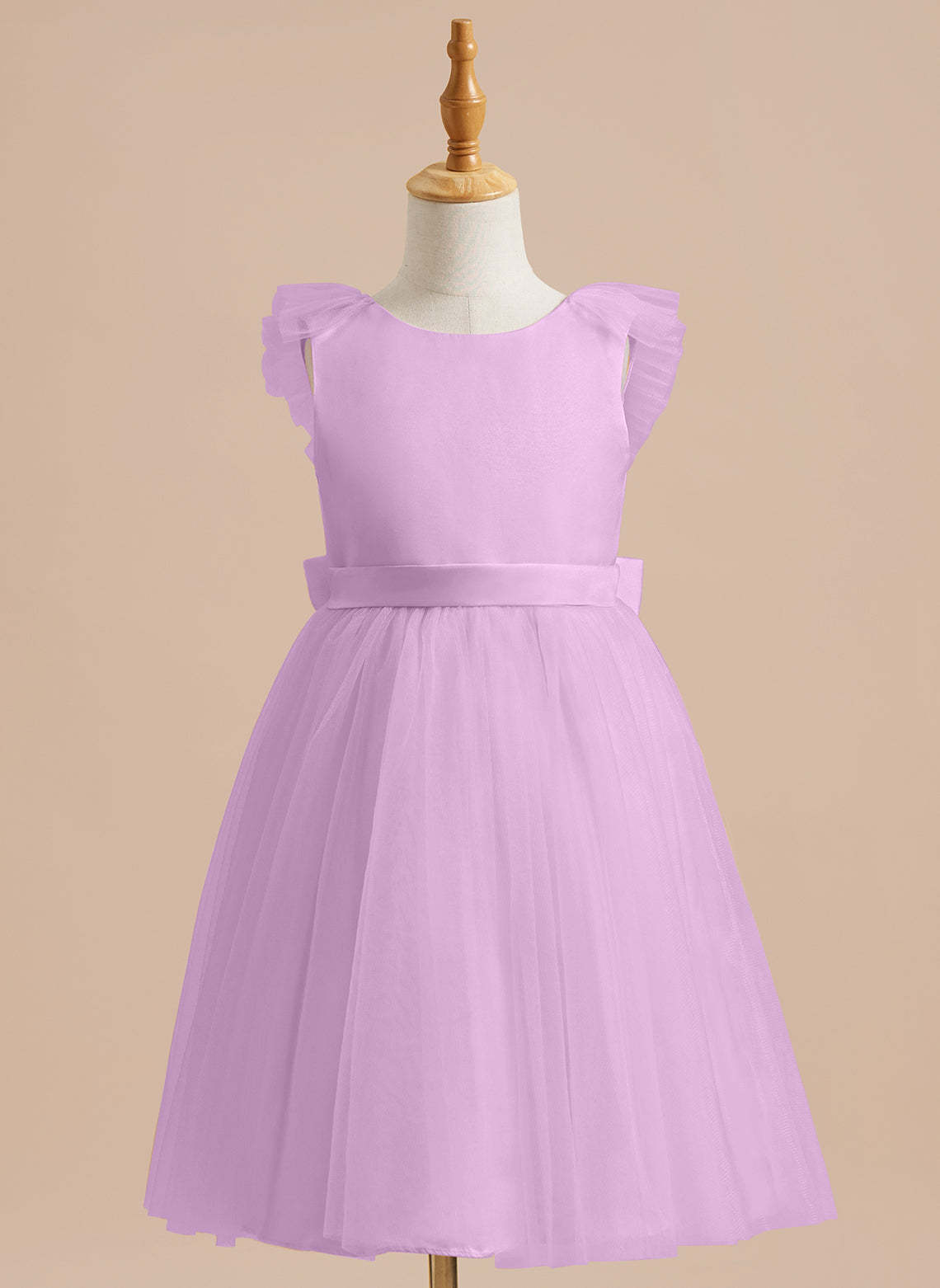 Knee-length Flower Girl Dress in A-line Satin Tulle