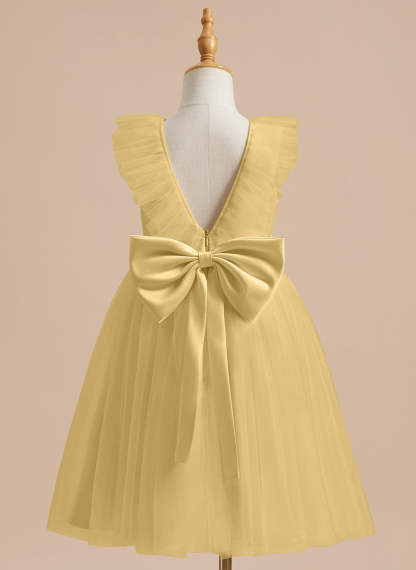 Knee-length Flower Girl Dress in A-line Satin Tulle