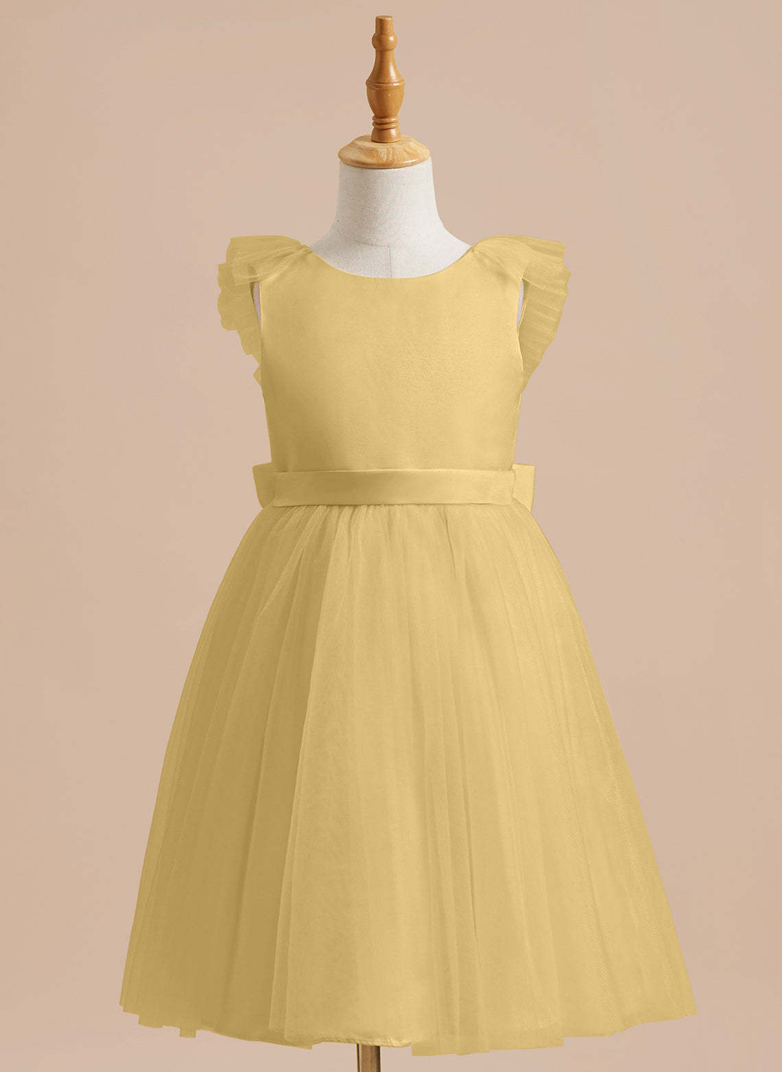 Knee-length Flower Girl Dress in A-line Satin Tulle