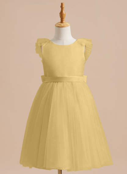 Knee-length Flower Girl Dress in A-line Satin Tulle