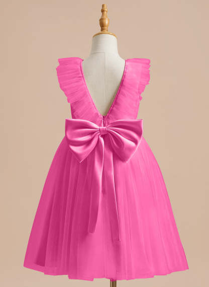 Knee-length Flower Girl Dress in A-line Satin Tulle