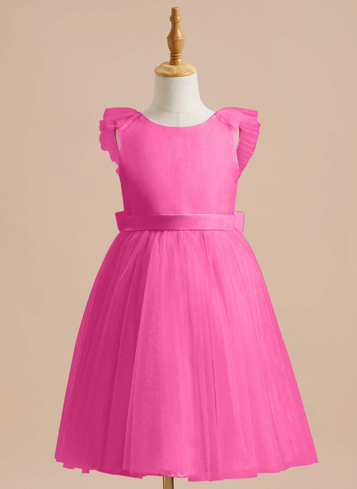 Knee-length Flower Girl Dress in A-line Satin Tulle