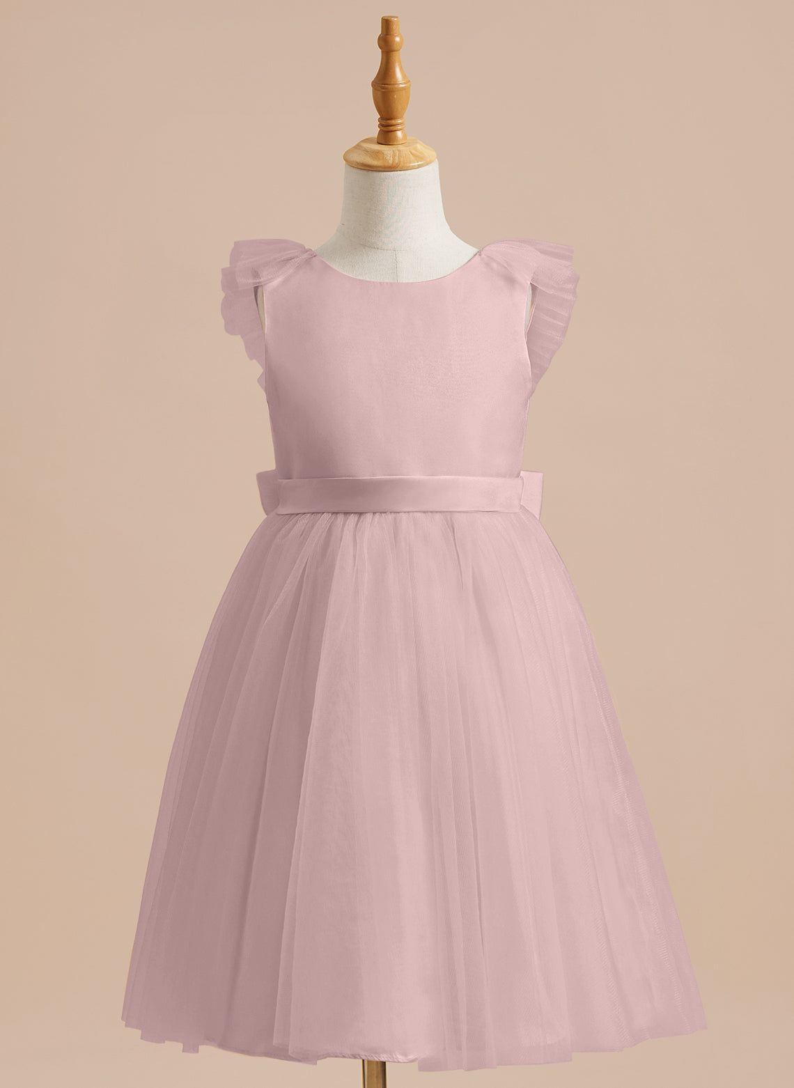 Knee-length Flower Girl Dress in A-line Satin Tulle