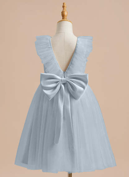 Knee-length Flower Girl Dress in A-line Satin Tulle