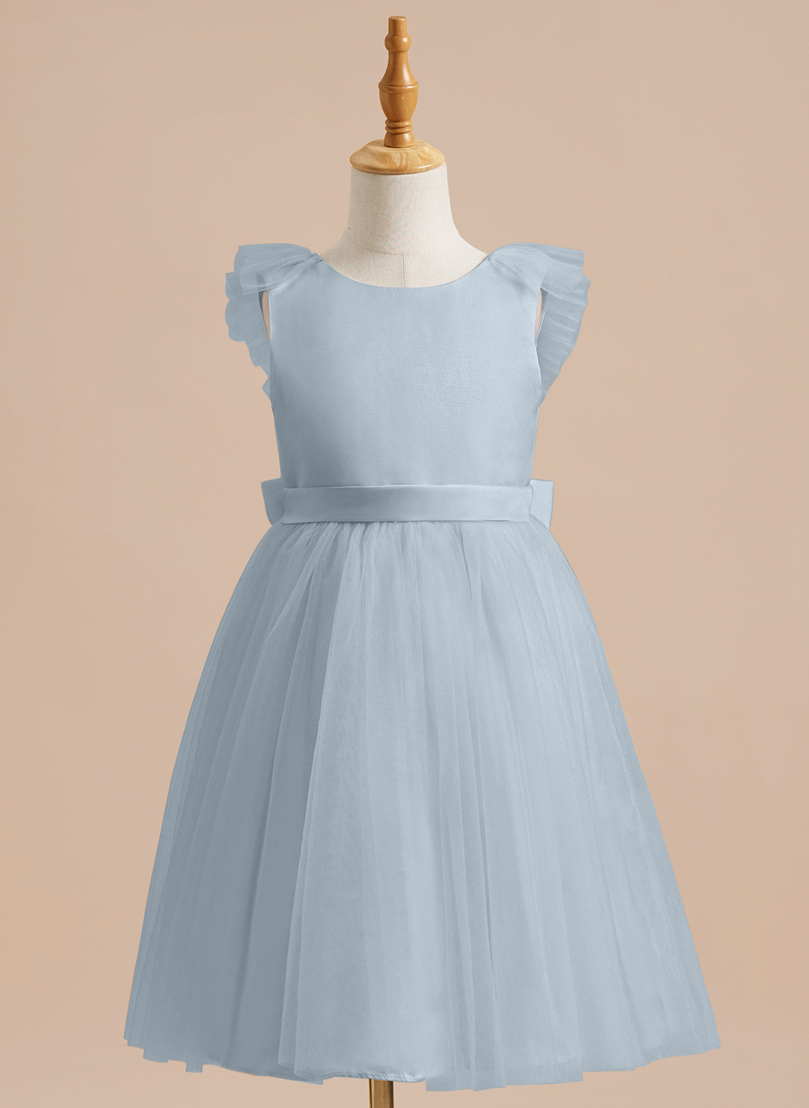 Knee-length Flower Girl Dress in A-line Satin Tulle