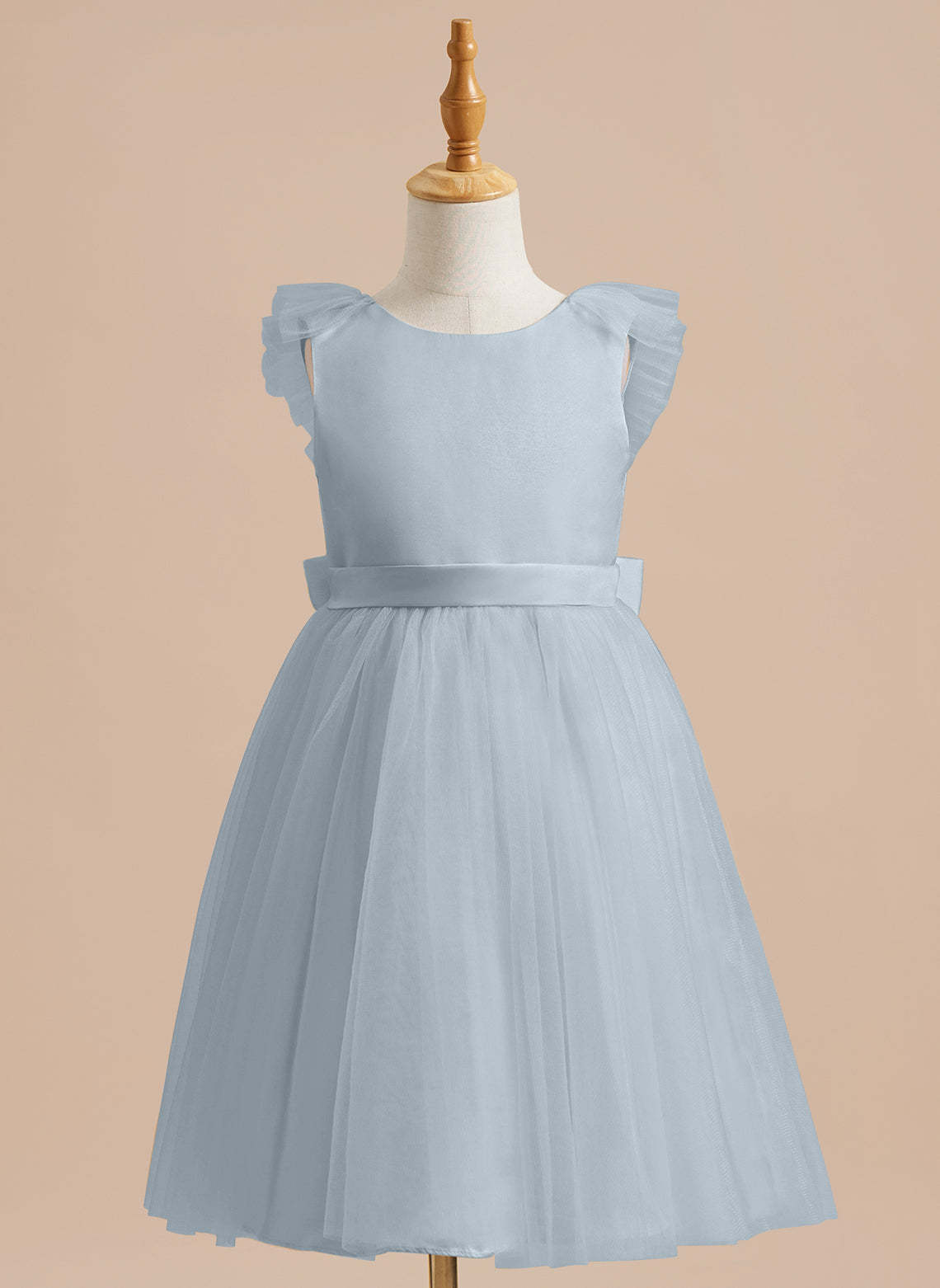 Knee-length Flower Girl Dress in A-line Satin Tulle