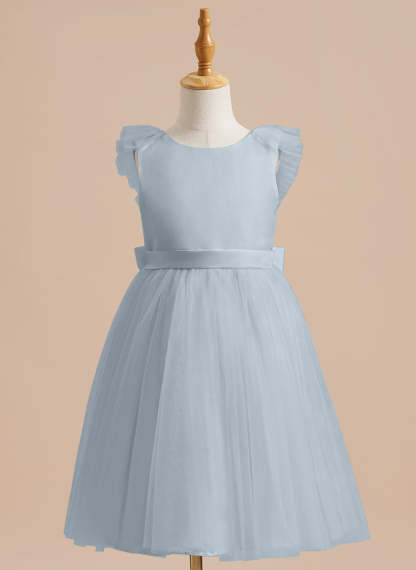 Knee-length Flower Girl Dress in A-line Satin Tulle