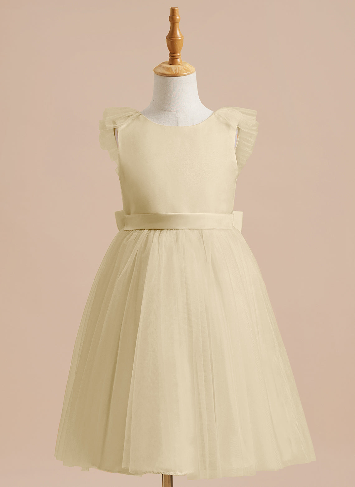 Knee-length Flower Girl Dress in A-line Satin Tulle