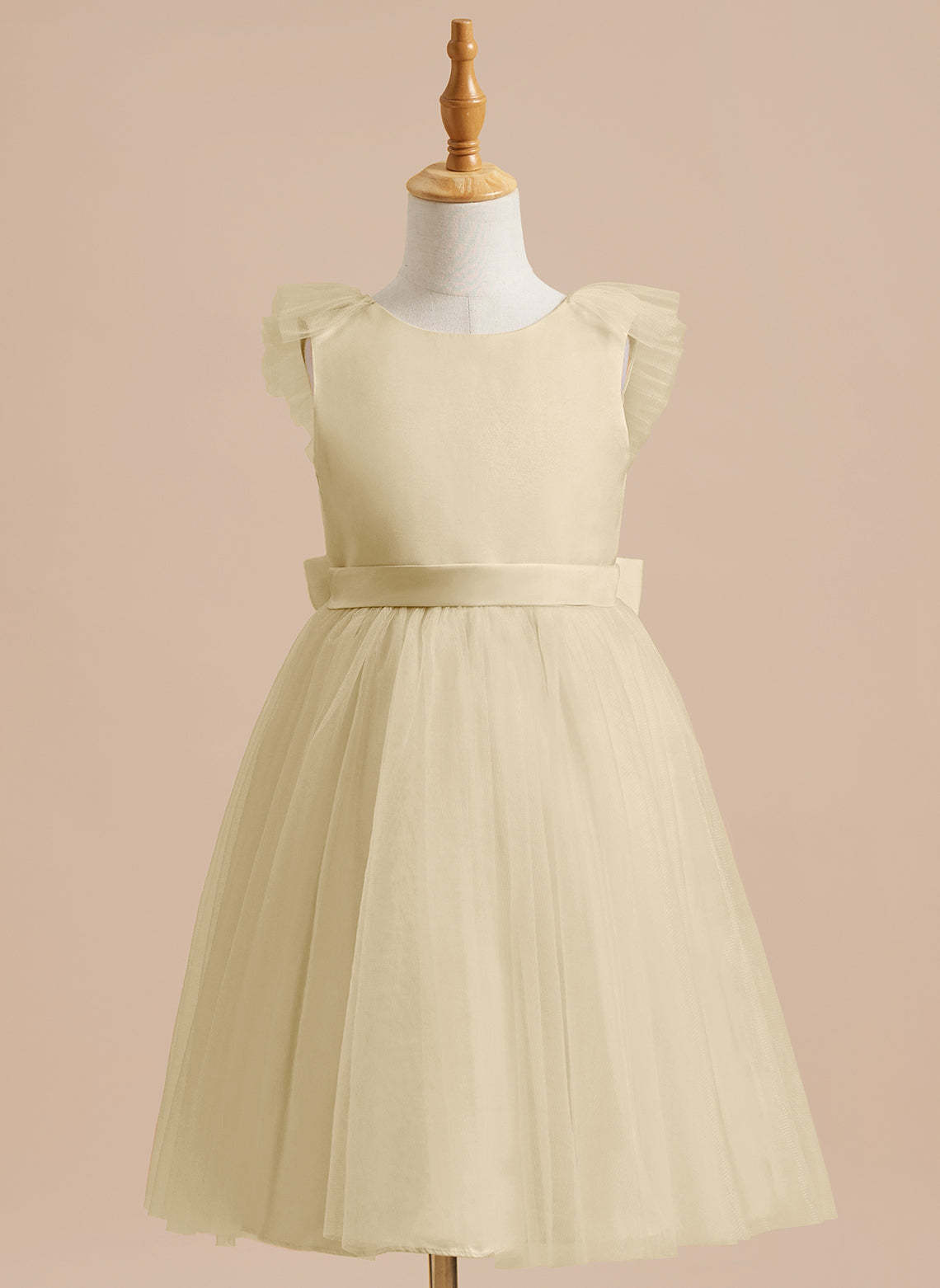 Knee-length Flower Girl Dress in A-line Satin Tulle