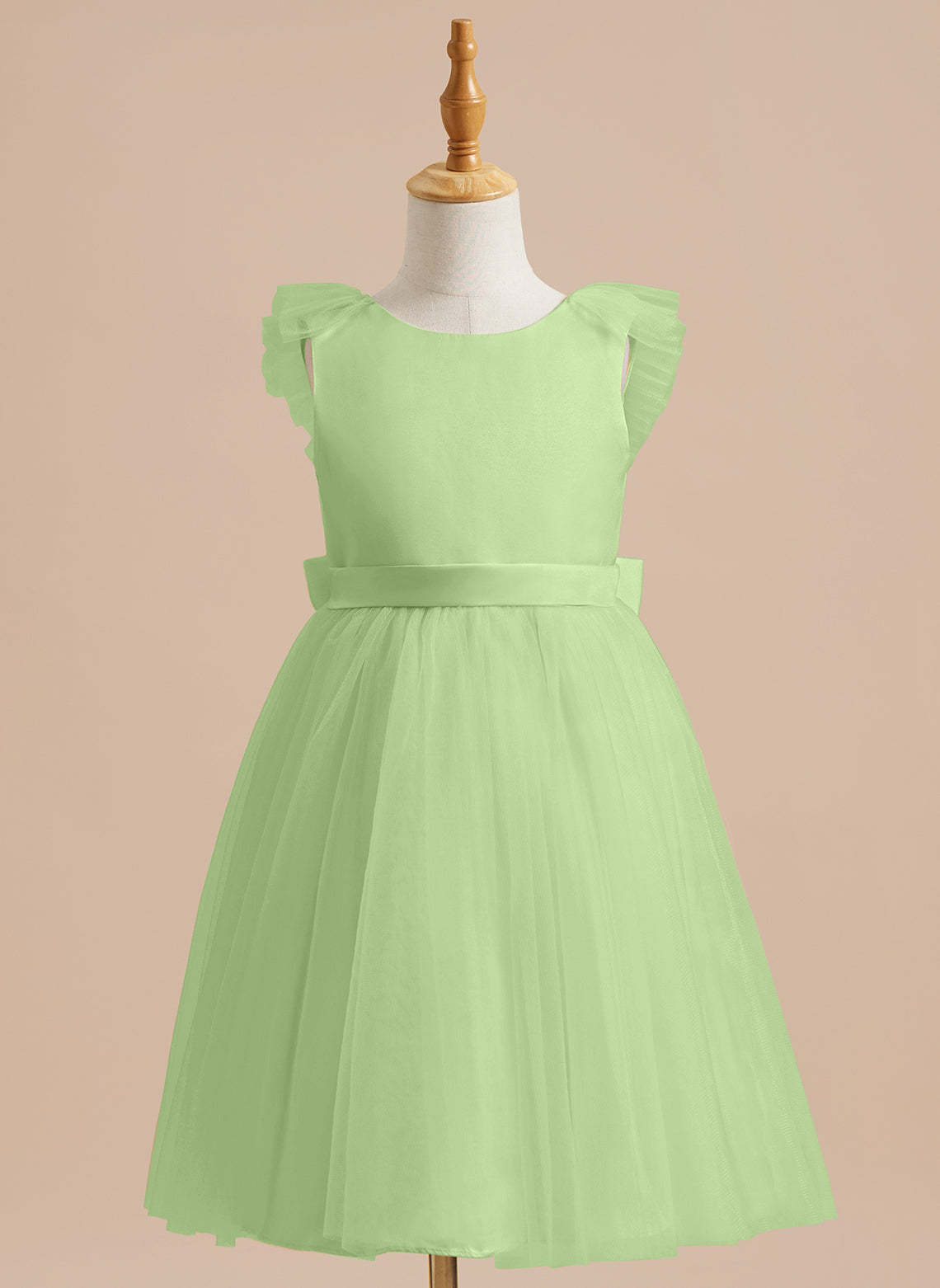 Knee-length Flower Girl Dress in A-line Satin Tulle