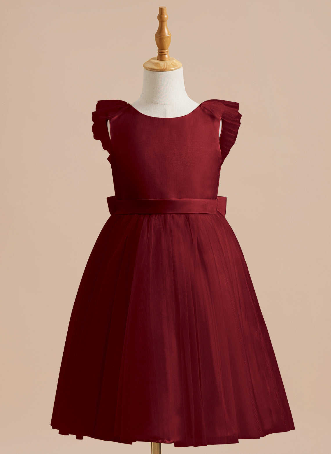 Knee-length Flower Girl Dress in A-line Satin Tulle