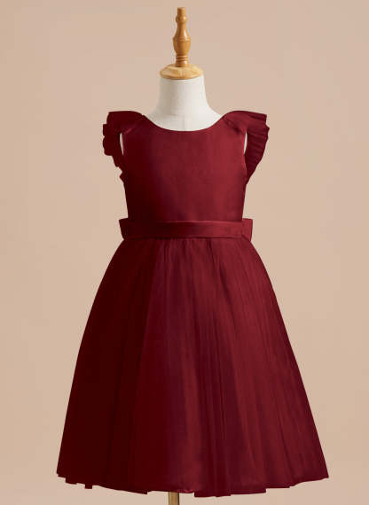 Knee-length Flower Girl Dress in A-line Satin Tulle