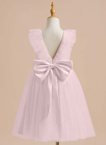 Knee-length Flower Girl Dress in A-line Satin Tulle