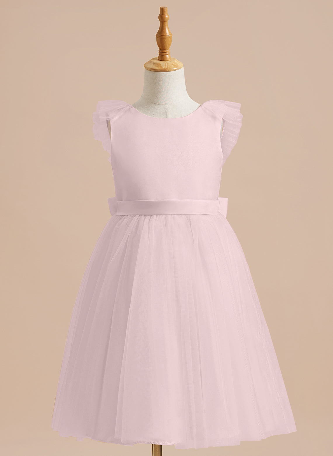 Knee-length Flower Girl Dress in A-line Satin Tulle