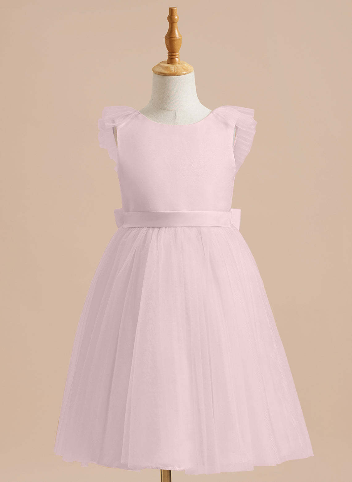 Knee-length Flower Girl Dress in A-line Satin Tulle