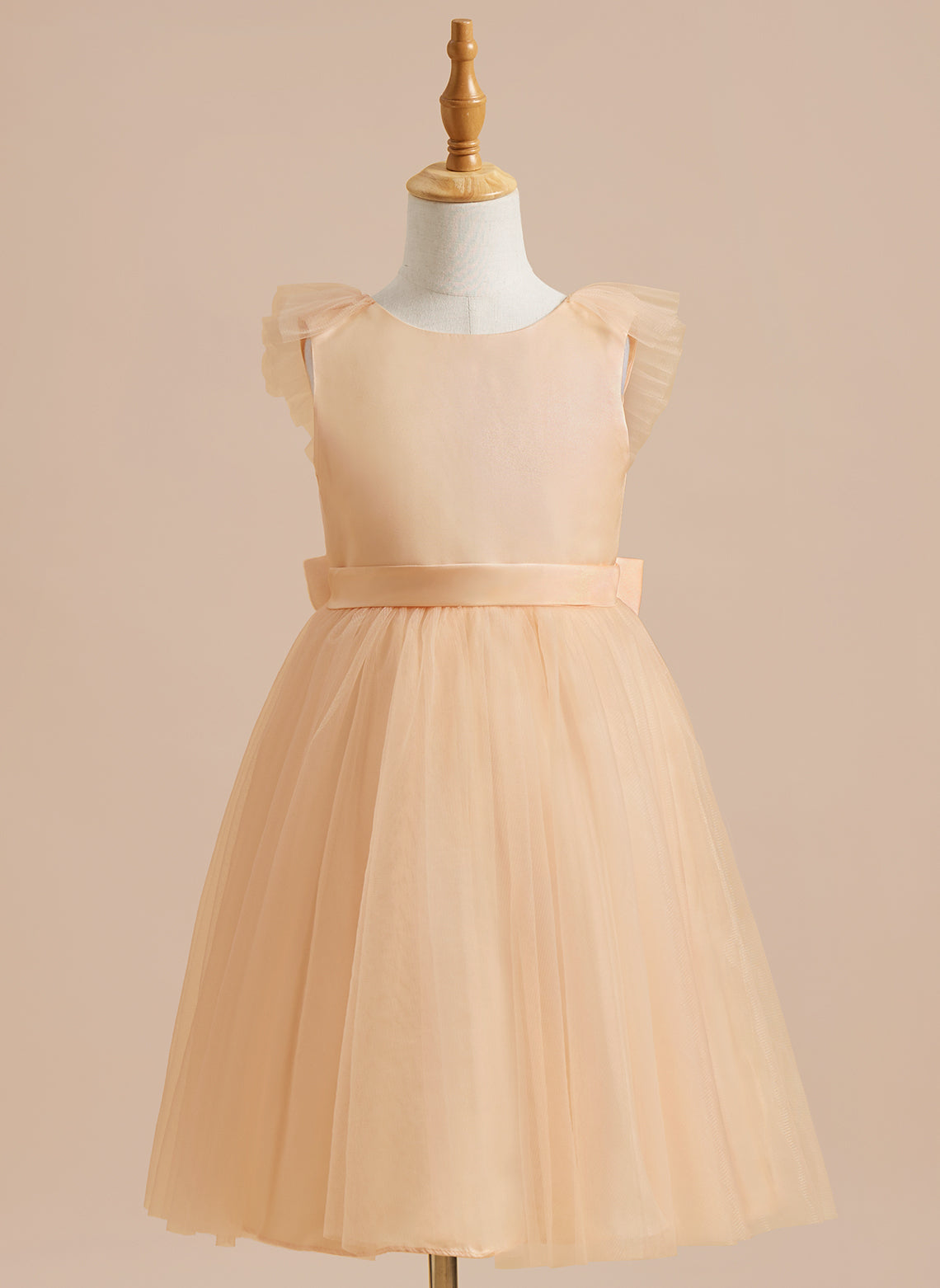 Knee-length Flower Girl Dress in A-line Satin Tulle