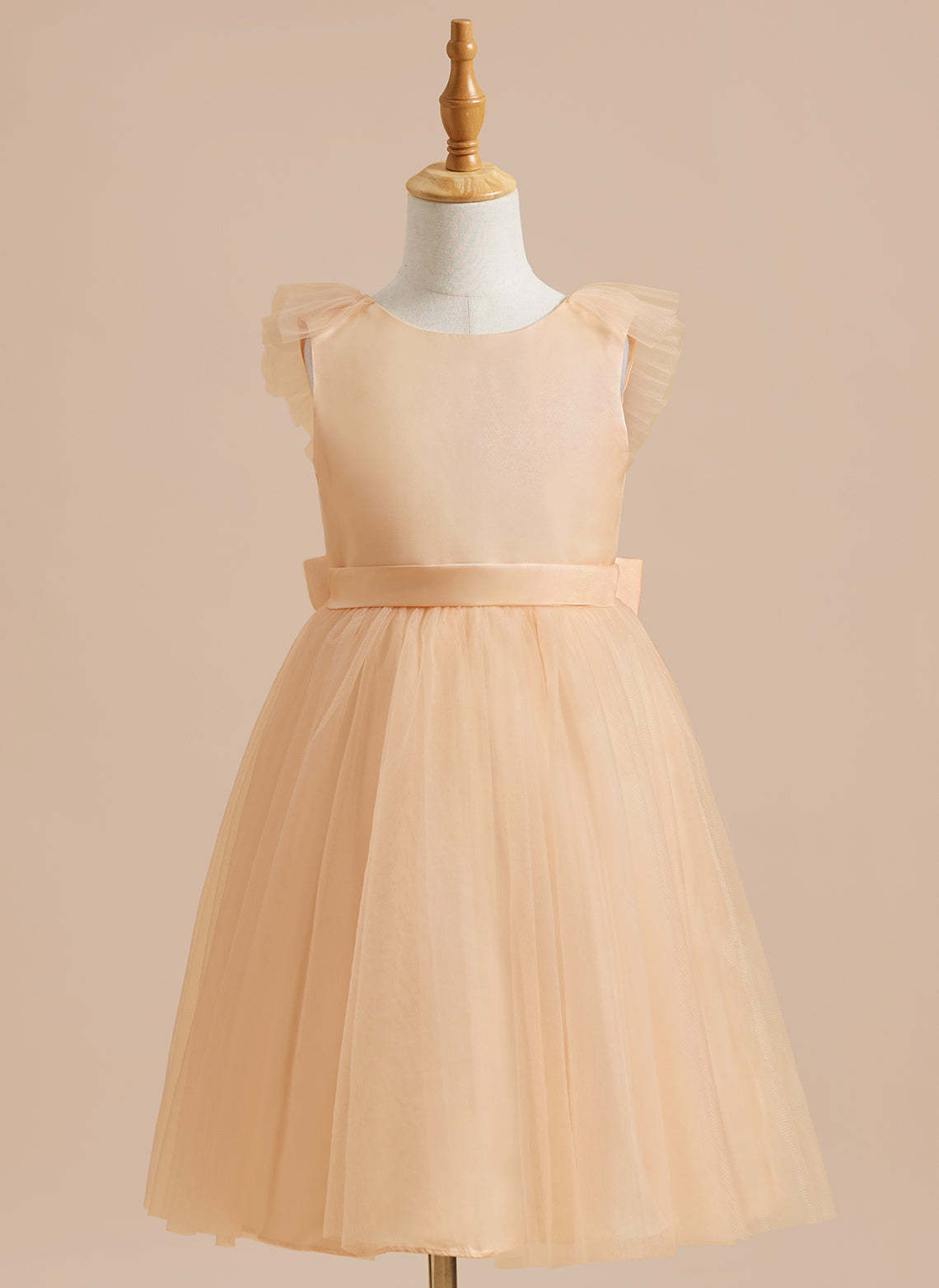 Knee-length Flower Girl Dress in A-line Satin Tulle