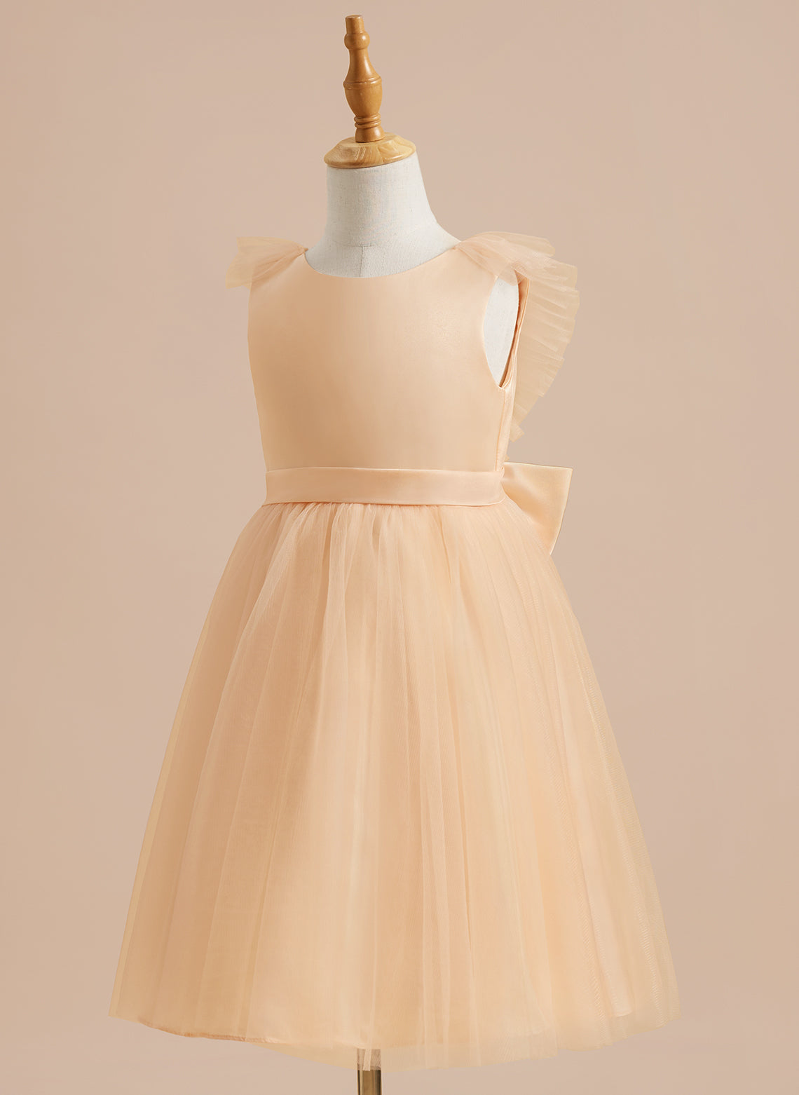 Knee-length Flower Girl Dress in A-line Satin Tulle