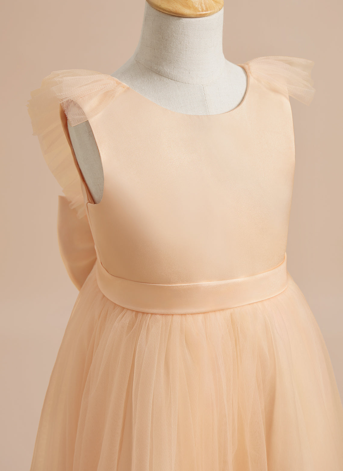 Knee-length Flower Girl Dress in A-line Satin Tulle