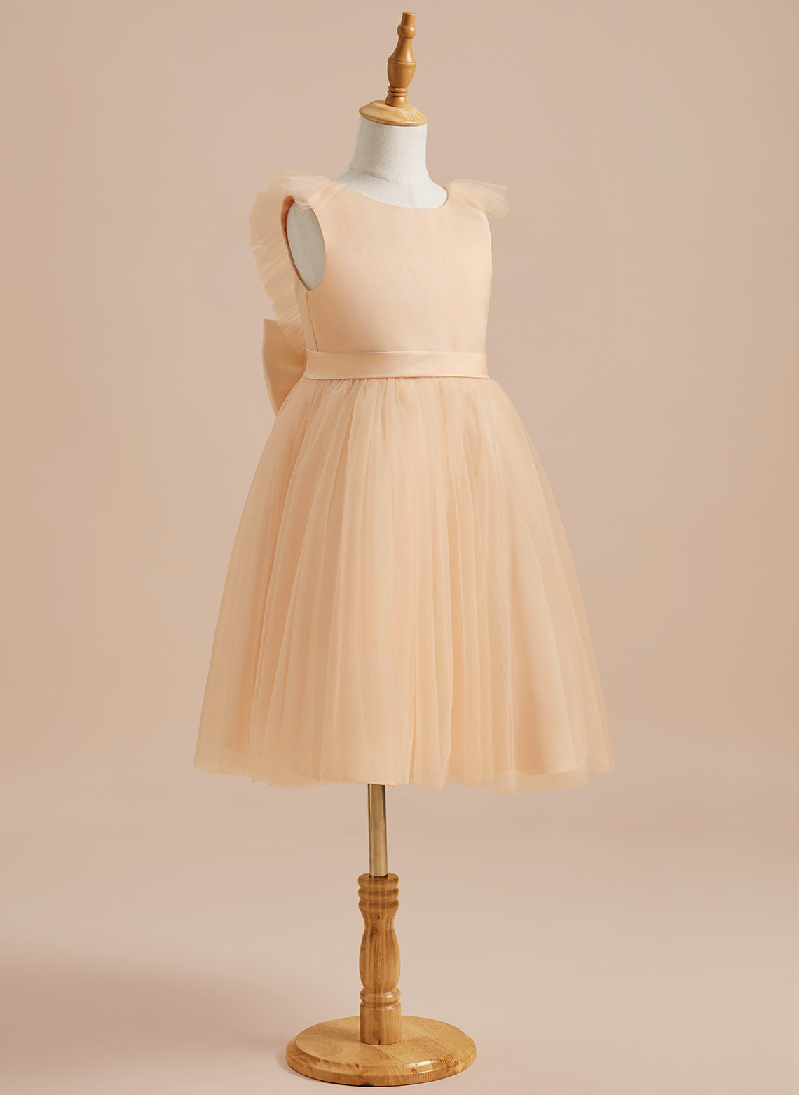 Knee-length Flower Girl Dress in A-line Satin Tulle