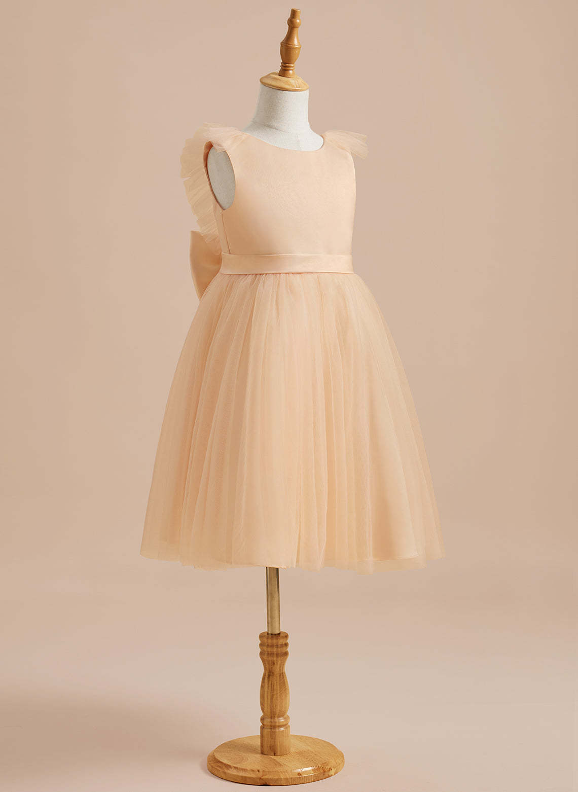 Knee-length Flower Girl Dress in A-line Satin Tulle