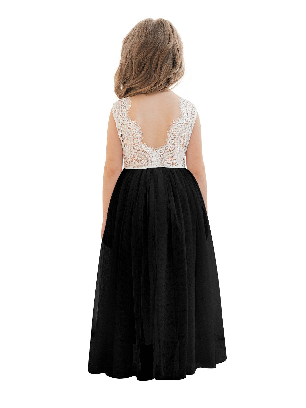 White A-line Ankle-length Lace Tulle Dress
