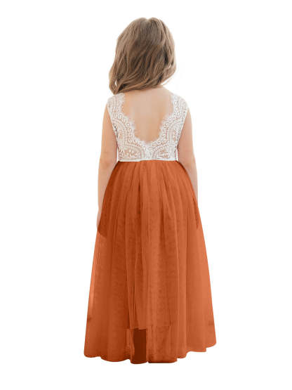 White A-line Ankle-length Lace Tulle Dress