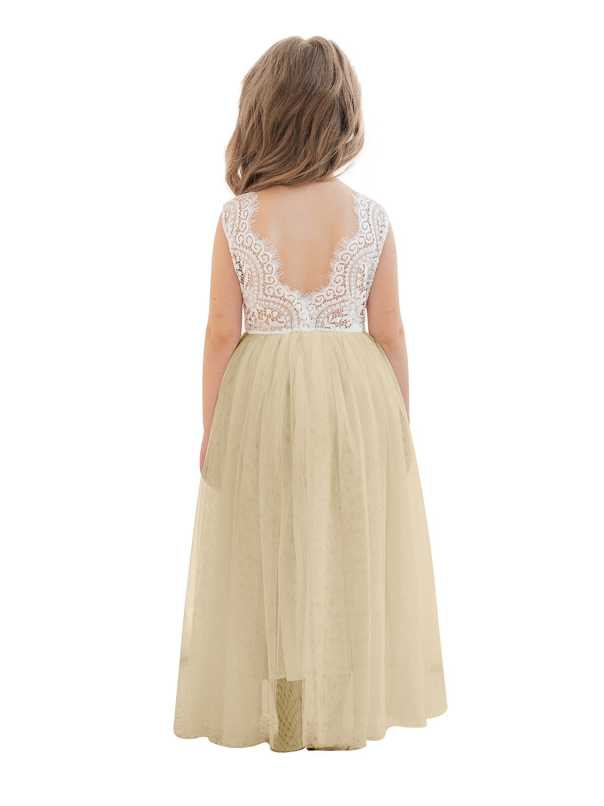 White A-line Ankle-length Lace Tulle Dress