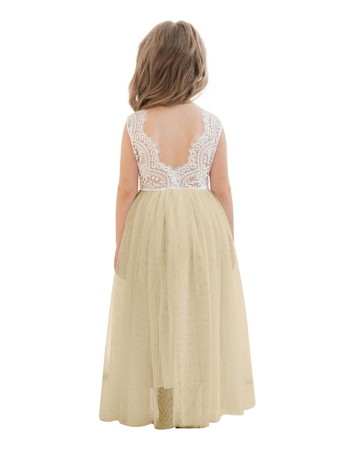 White A-line Ankle-length Lace Tulle Dress