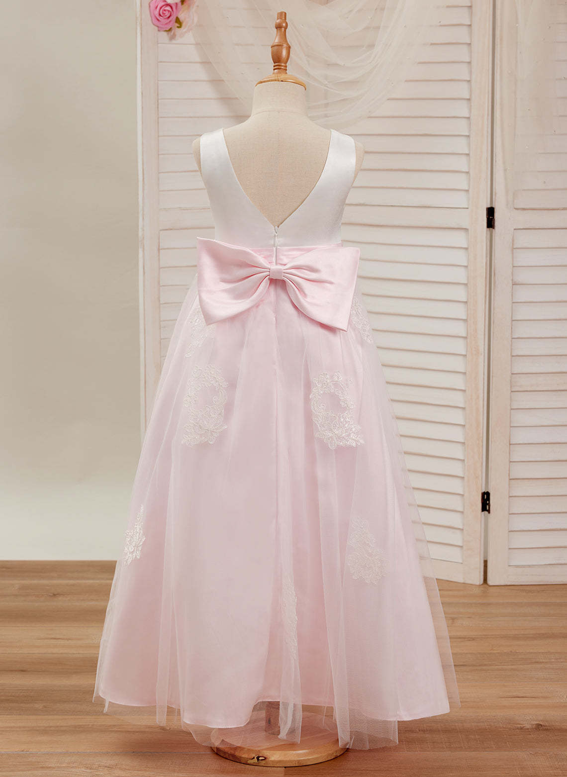 Pink A-line Ankle-length Dress in Satin Tulle