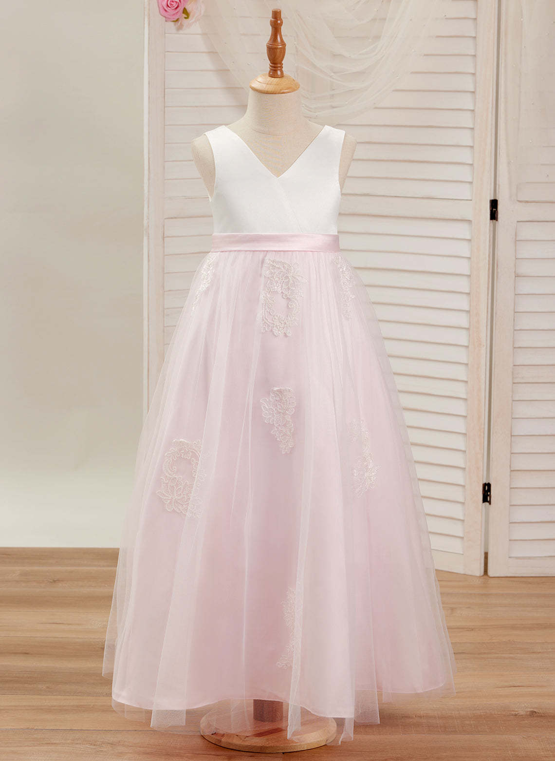 Pink A-line Ankle-length Dress in Satin Tulle