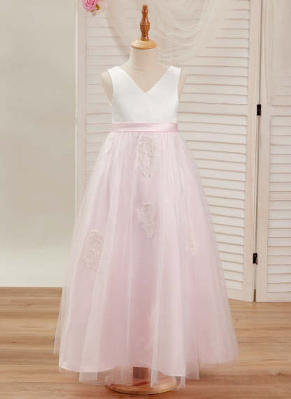 Pink A-line Ankle-length Dress in Satin Tulle