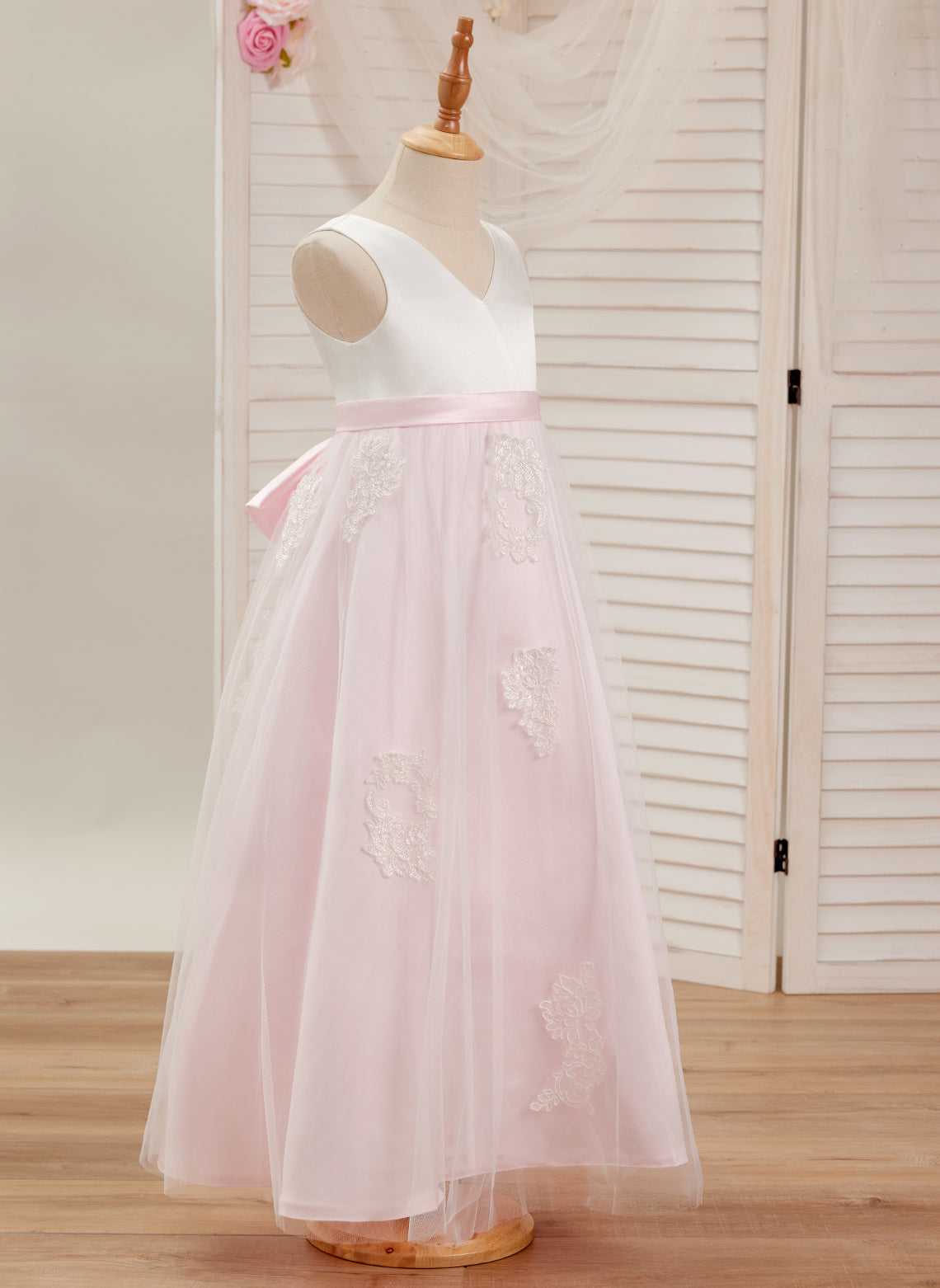 Pink A-line Ankle-length Dress in Satin Tulle