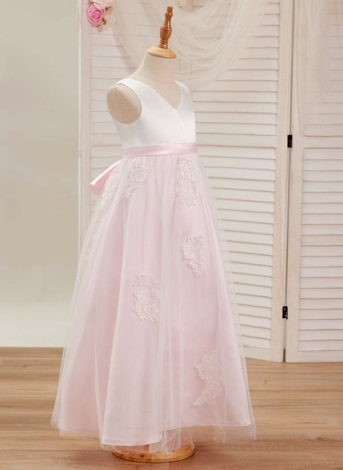 Pink A-line Ankle-length Dress in Satin Tulle