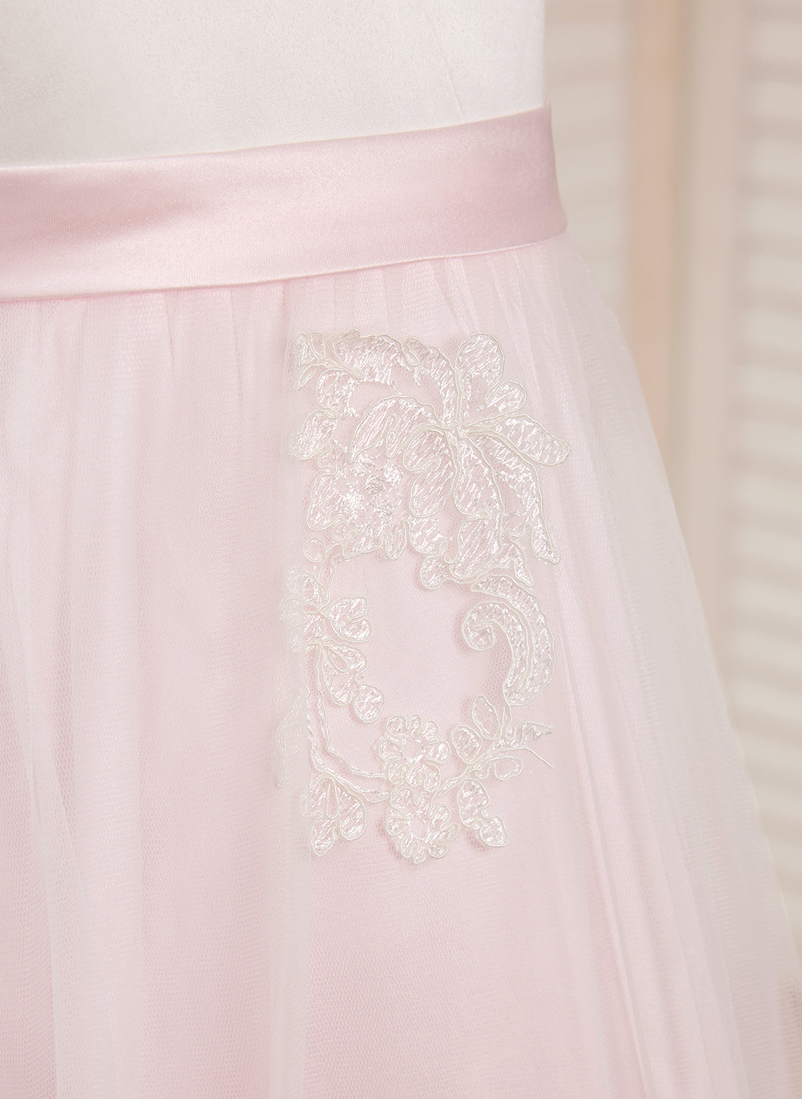 Pink A-line Ankle-length Dress in Satin Tulle
