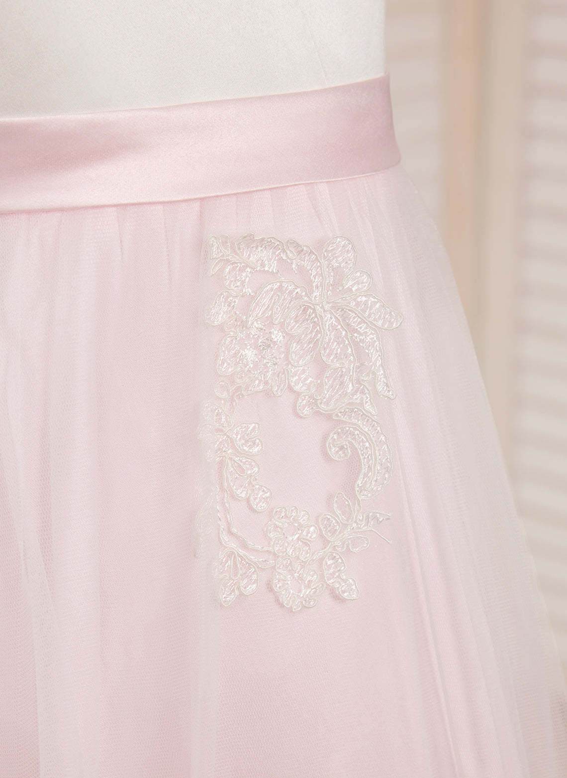 Pink A-line Ankle-length Dress in Satin Tulle