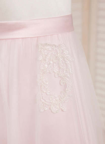 Pink A-line Ankle-length Dress in Satin Tulle
