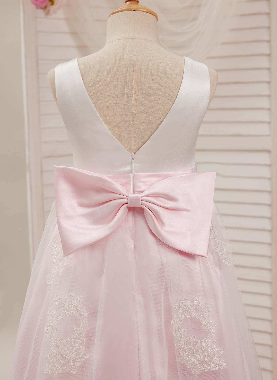 Pink A-line Ankle-length Dress in Satin Tulle