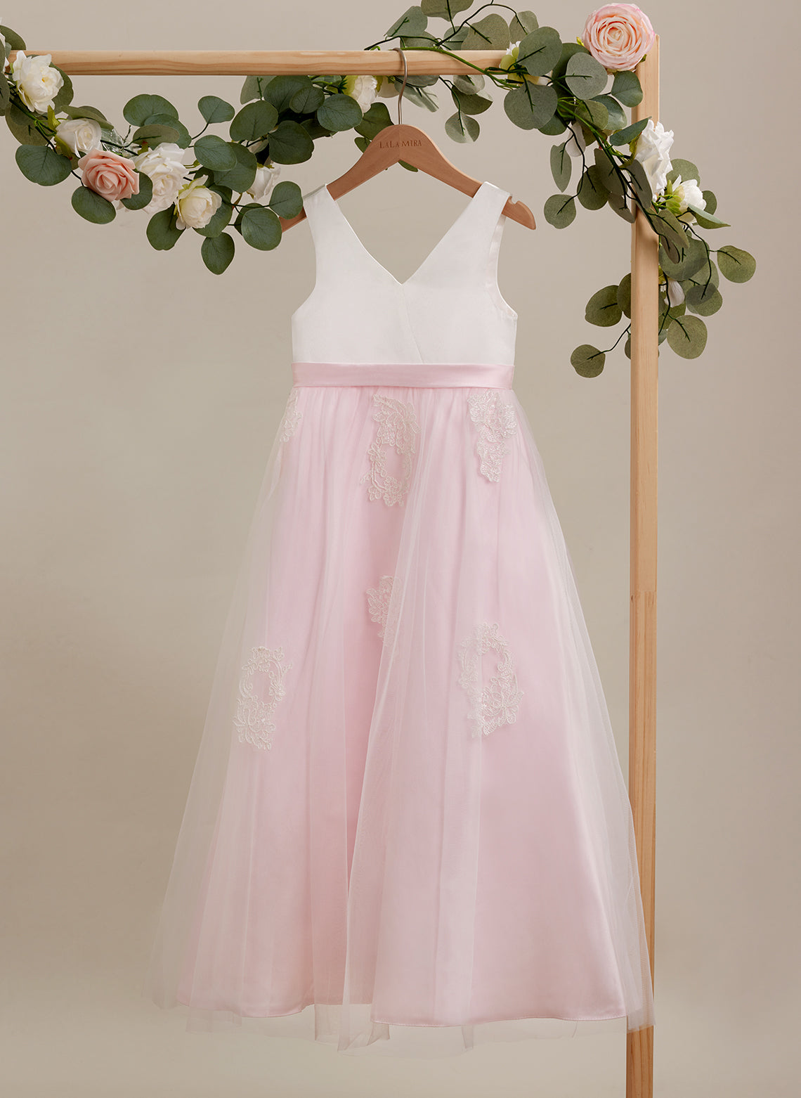 Pink A-line Ankle-length Dress in Satin Tulle