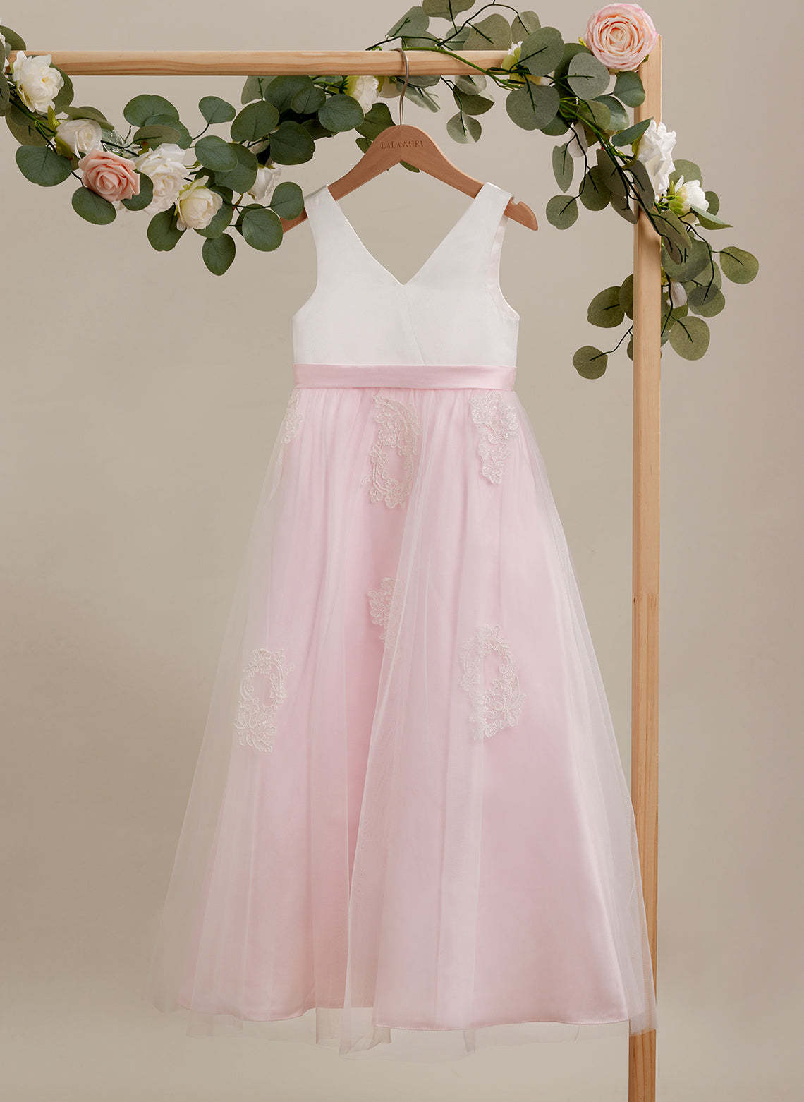 Pink A-line Ankle-length Dress in Satin Tulle