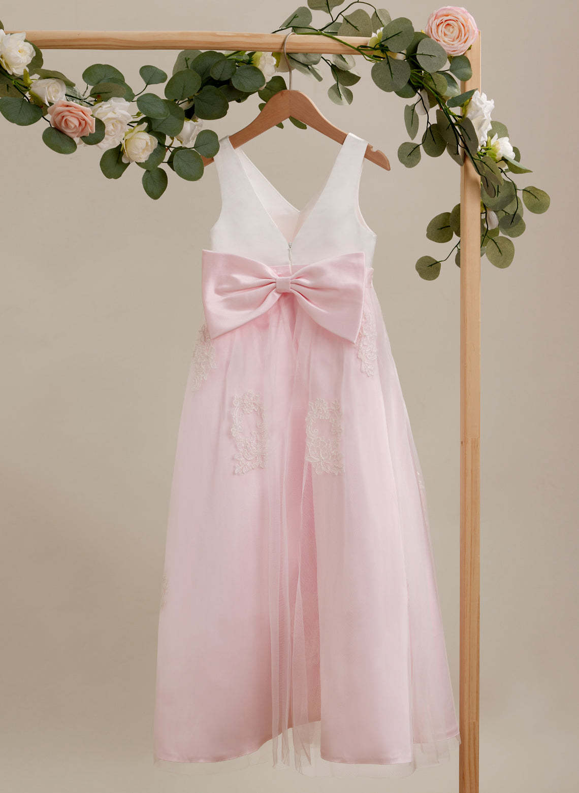Pink A-line Ankle-length Dress in Satin Tulle