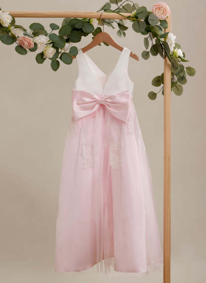 Pink A-line Ankle-length Dress in Satin Tulle