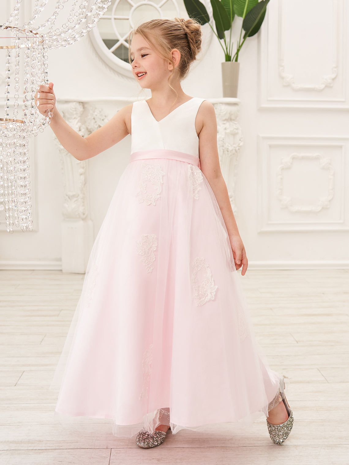 Pink A-line Ankle-length Dress in Satin Tulle