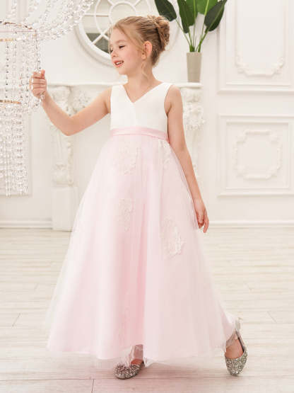 Pink A-line Ankle-length Dress in Satin Tulle